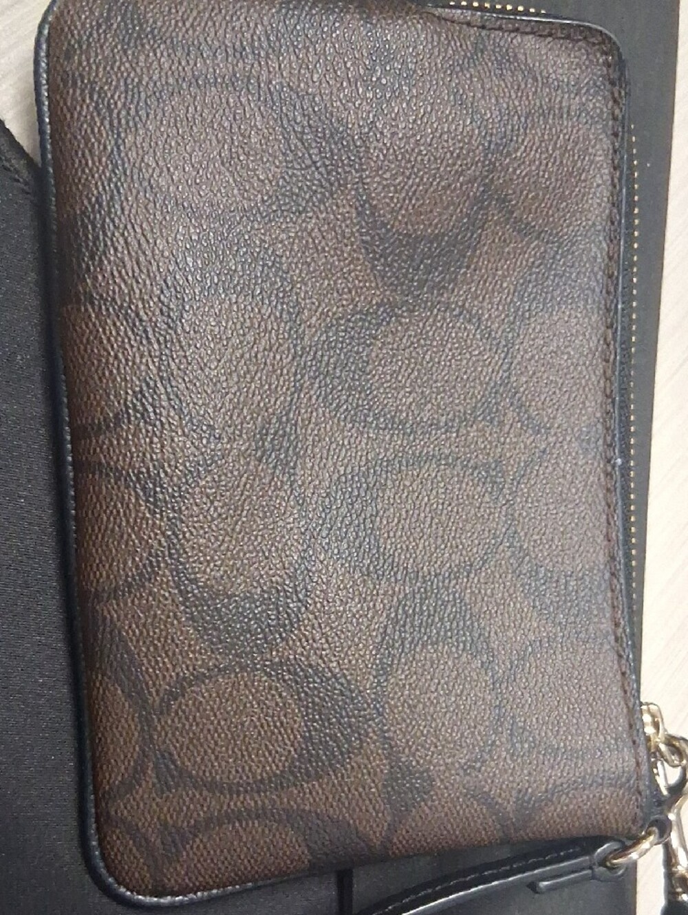 Coach Brown and Black Signature Wristlet Wallet with Gold Logo - Picture 3 of 6
